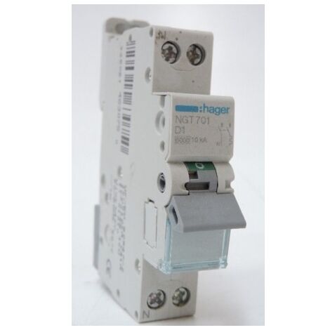Disjoncteur 1P+N 6-10kA courbe D 1A 1 module HAGER NGT701