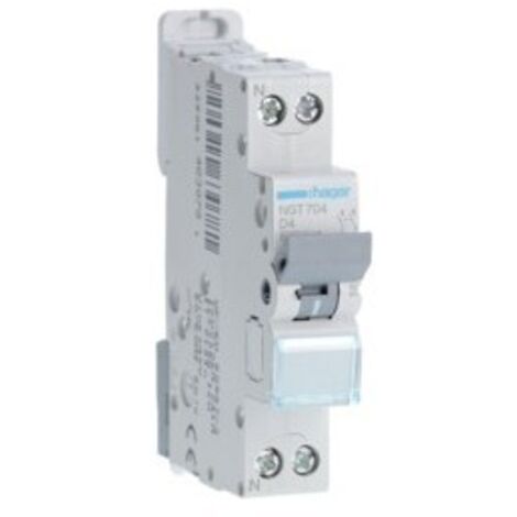 Disjoncteur 1P+N 6-10kA courbe D - 4A 1 module HAGER NGT704