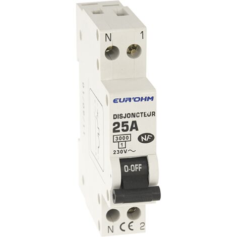 Disjoncteur 1P+N courbe D connexion vis haut/bas 3kA - IP20/IK02 25A