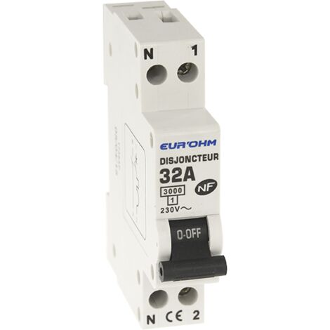 Disjoncteur  1P+N courbe D connexion vis haut/bas 3kA - IP20/IK02 32A