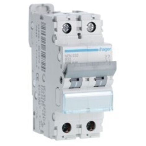 Disjoncteur 2 Pôles 6-10kA courbe B 32A 2 modules HAGER NEN232