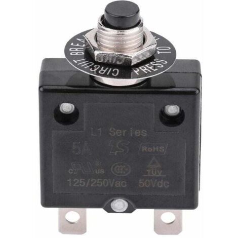 Disjoncteur 20 A, disjoncteur thermique à réarmement optionnel, 125-250 V CA, 50 V CC, disjoncteur à bouton-poussoir, protection contre les surcharges
