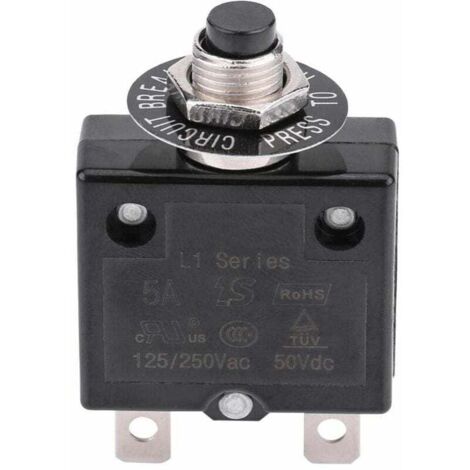 Disjoncteur 20A Interrupteur thermique de réinitialisation en option, 125-250V AC 50V DC Disjoncteur à bouton-poussoir de protection contre les surcharges de courant