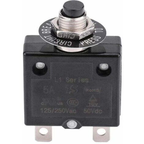 Disjoncteur 25 A, interrupteur thermique à réarmement optionnel, 125-250 V CA, 50 V CC, protection contre les surcharges, disjoncteur à bouton-poussoir