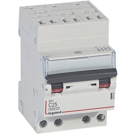 disjoncteur 25a 10ka courbe c tétrapolaire legrand dx3 auto / vis - 3 modules