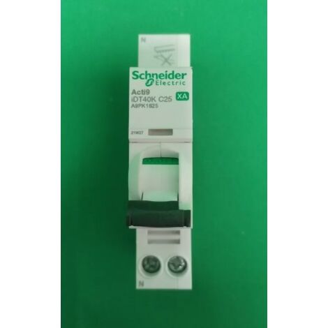 Disjoncteur 25A 1P+N courbe C 4.5kA modulaire bornes auto-vis Acti9 iDT40K XA
