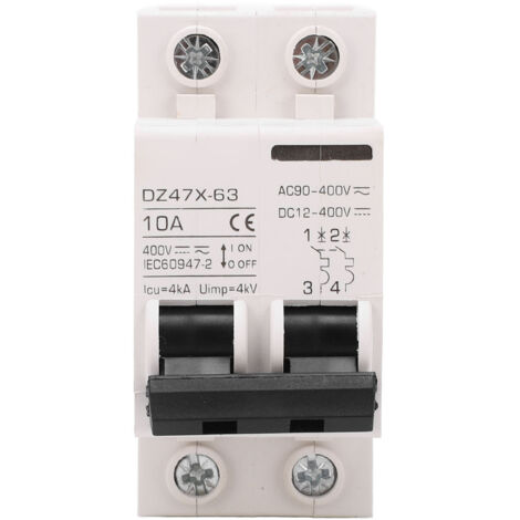 Disjoncteur 2P 10A 400V AC DC avec Protection Fuite pour Panneaux Solaires Domestiques