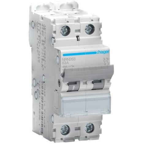 Disjoncteur 2P 15kA courbe C - 63A 2 modules HAGER NRN263