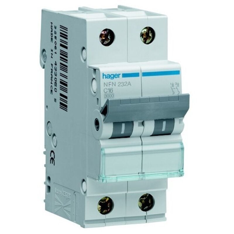 Hager - Disjoncteur 2 Pôles 6-10kA courbe c 32A 2 modules NFN232