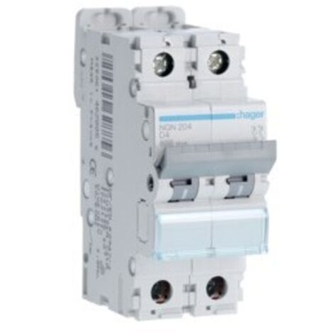 Disjoncteur 2P 6-10kA courbe D - 4A 2 modules HAGER NGN204