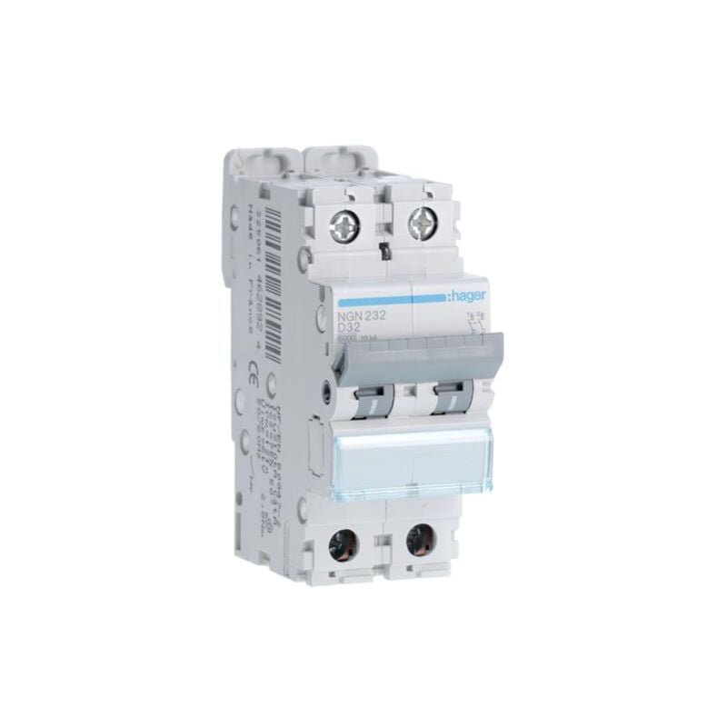 Hager - Disjoncteur 2 Pôles 10kA courbe d 32A 2 modules NGN232