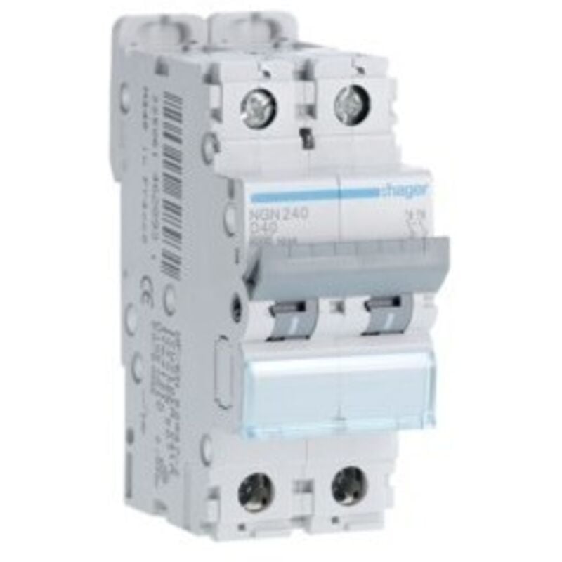 Hager - Disjoncteur 2P 6-10kA courbe d - 40A 2 modules NGN240