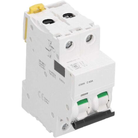 Disjoncteur 2P Basse Tension 63A AC 400V, Pouvoir de Coupure 6000A, Montage sur Rail Din