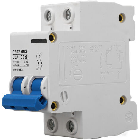 Disjoncteur 2P DC 500V MCB 63A Interrupteur de protection 4000A Capacité de rupture pour la maison Type B