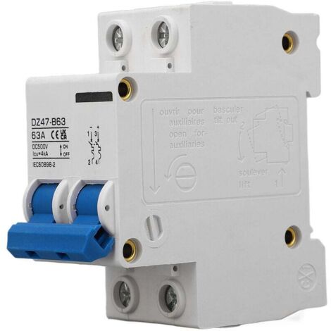 Disjoncteur 2P DC 500V MCB 63A Interrupteur de protection 4000A Capacité de rupture pour la maison Type B