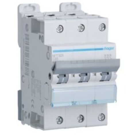 Disjoncteur 3 Pôles 6-10kA courbe C 25A 3 modules HAGER NFT325