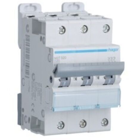 Disjoncteur 3 Pôles 6-10kA courbe D 20A 3 modules HAGER NGT320