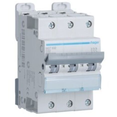 Disjoncteur 3 Pôles 6-10kA courbe D 32A 3 modules HAGER NGT332