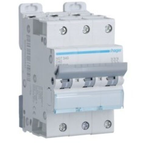Disjoncteur 3 Pôles 6-10kA courbe D 40A 3 modules HAGER NGT340