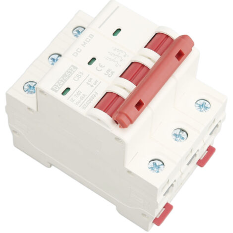 Disjoncteur 3 pôles 63A pour rail DIN, protection court-circuit 6000A, tension continue 750V