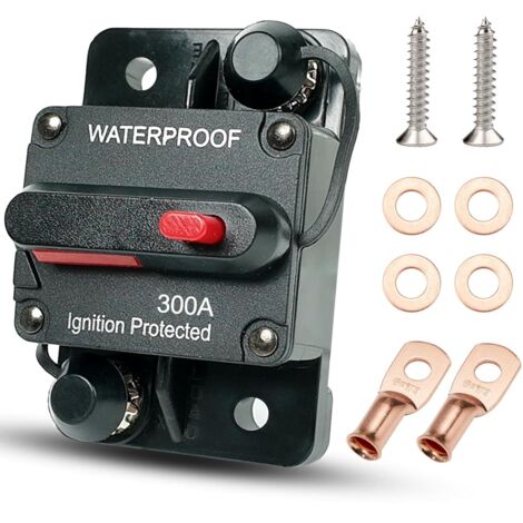 Disjoncteur 300 A pour marine, VTT, stéréo, système solaire, fusible en ligne avec interrupteur de réinitialisation manuelle, DC 12 V-48 V (300 A)