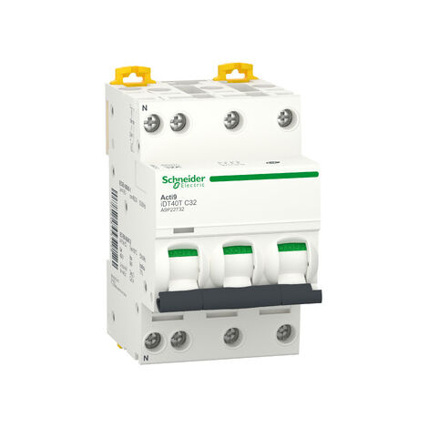 Disjoncteur 32A 3P+N courbe C 4.5/6kA modulaire bornes vis Acti9 iDT40T SCHNEIDER ELECTRIC A9P22732