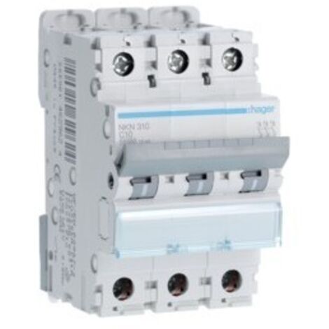 Disjoncteur 3P 10-15kA courbe C - 10A 3 modules HAGER NKN310