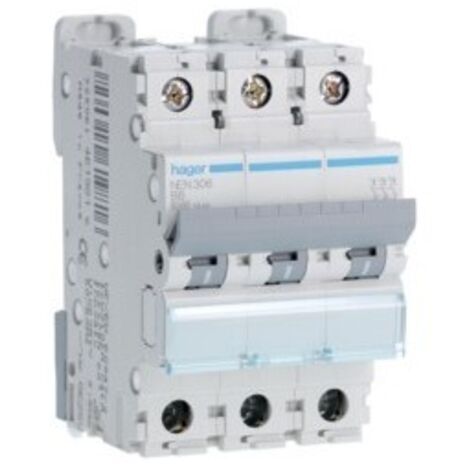 Disjoncteur 3P 6-10kA courbe B - 6A 3 modules HAGER NEN306
