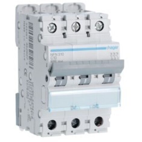 Disjoncteur 3P 6-10kA courbe C - 10A 3 modules HAGER NFN310