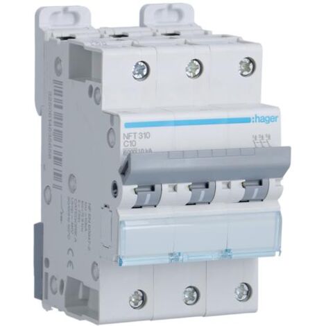 Disjoncteur 3P 6-10kA - Courbe C 10A - 3 modules - NFT310 - Hager