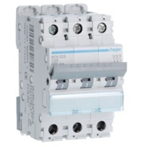 Disjoncteur 3P 6-10kA courbe C - 25A 3 modules HAGER NFN325