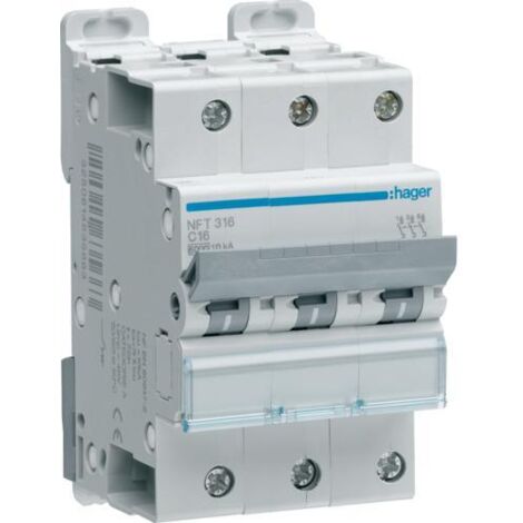 Disjoncteur 3P - Courbe C 16A - 3 modules - NFT316 - Hager