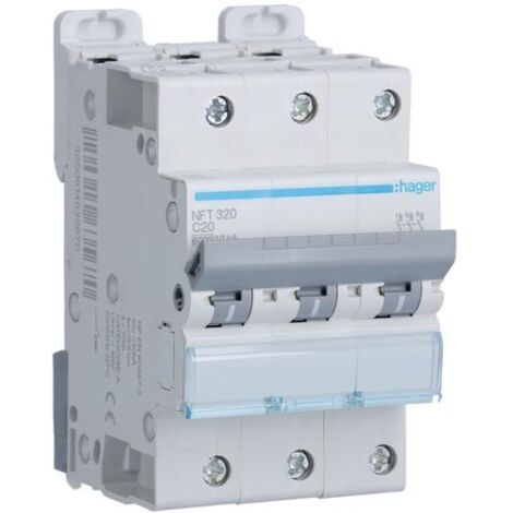 Disjoncteur 3P - Courbe C 20A - 3 modules - NFT320 - Hager