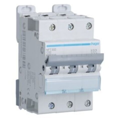 Disjoncteur 3P - Courbe C 32A - 3 modules - NFT332 - Hager