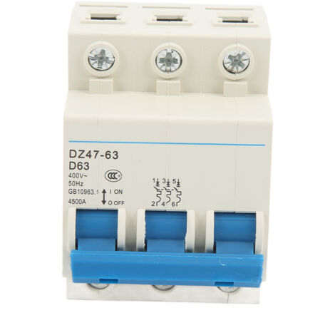 Disjoncteur 3P MCB Montage sur rail DIN 4500A Capacité de coupure 400V 63A pour le bureau à domicile