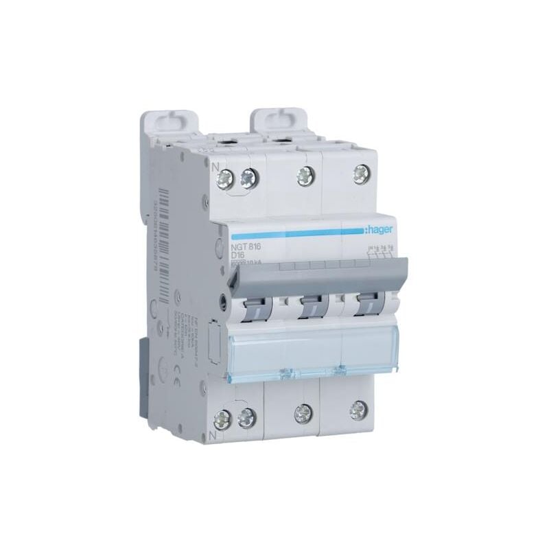 Hager - Disjoncteur 3P+N 6-10kA courbe d 16A 3 modules NGT816