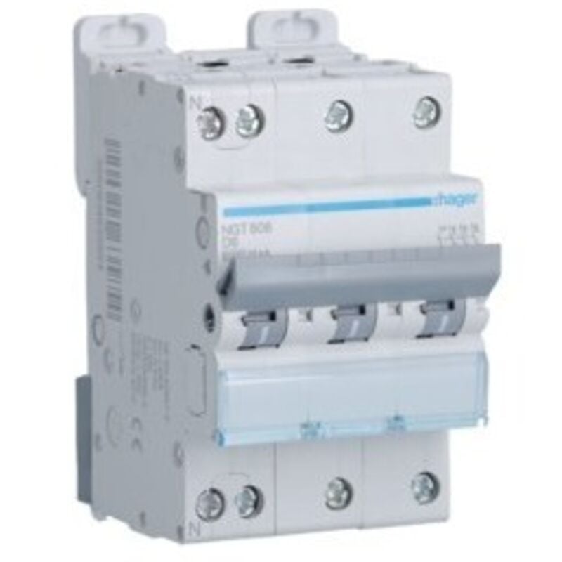 Disjoncteur 3P+N 6-10kA courbe D 6A 3 modules HAGER NGT806