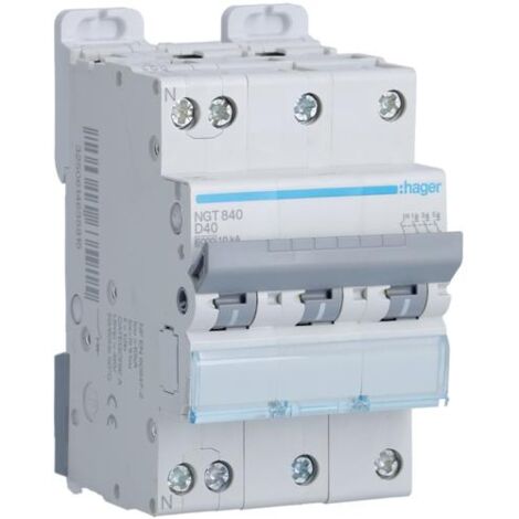 Disjoncteur 3p+n - Courbe D - 6/10 Ka - 40 A -  Ngt840 - Hager