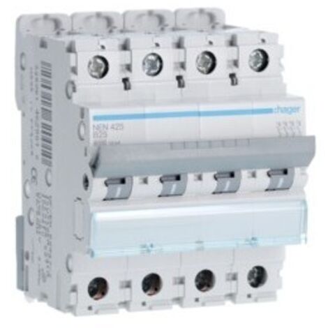 Disjoncteur 4 Pôles 6-10kA courbe B 25A 4 modules HAGER NEN425