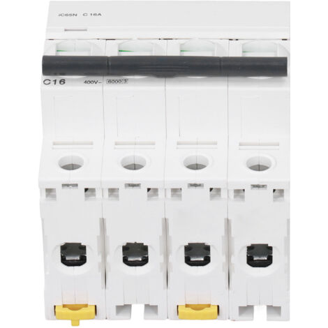 Disjoncteur 4P 16A C 400V, capacité de rupture 6000A, montage rail DIN, basse tension, en Pa66.