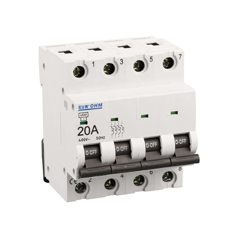 Disjoncteur tétrapolaires courbe c connexion vis haut/bas - IP20/IK02 20A 6kA