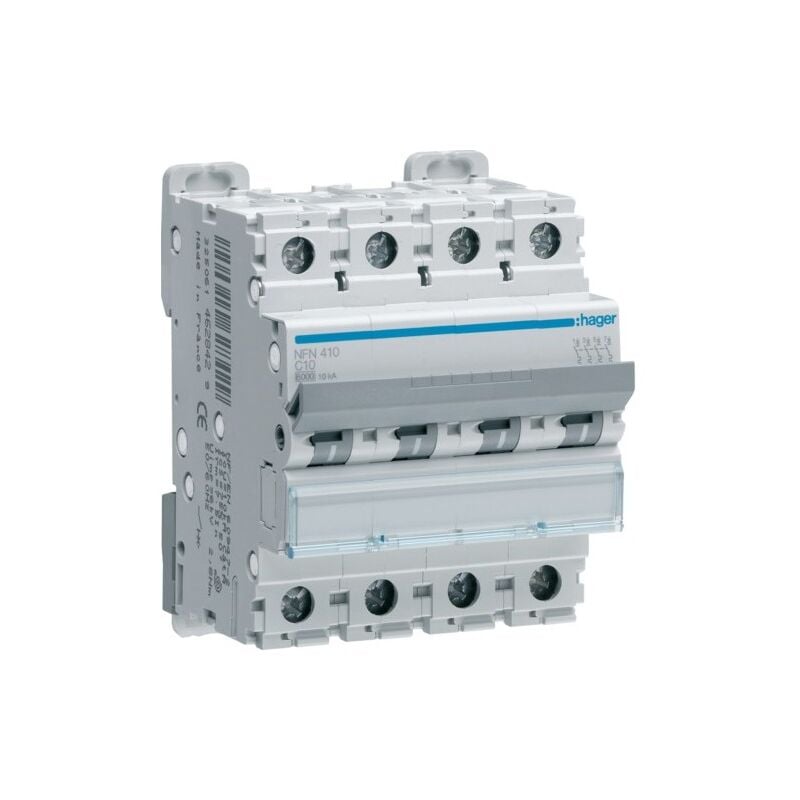 Hager - NFN410 Disjoncteur 4P 6 10kA courbe c 10A 4 modules