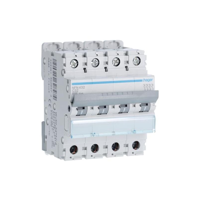 Hager - Disjoncteur 4 Pôles 10kA courbe c 32A 4 modules NFN432