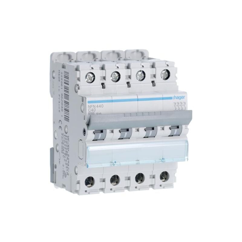 Disjoncteur Tétrapolaire 10kA courbe c 40A 4 modules Hager NFN440