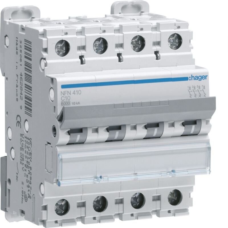 Hager - Disjoncteur 4 Pôles 6-10kA courbe d 63A 4modules NGN463