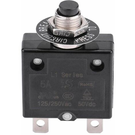 Disjoncteur 5A 8A 10A 15A 18A 20A 30A Interrupteur thermique de réinitialisation en option, 125-250V AC 50V DC Disjoncteur à bouton-poussoir de protection contre les surcharges de courant(15 ampères)