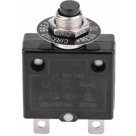 Disjoncteur 5A 8A 10A 15A 18A 20A 30A Interrupteur thermique de réinitialisation en option, 125-250V AC 50V DC Disjoncteur à bouton-poussoir de protection contre les surcharges de courant(15 ampères)