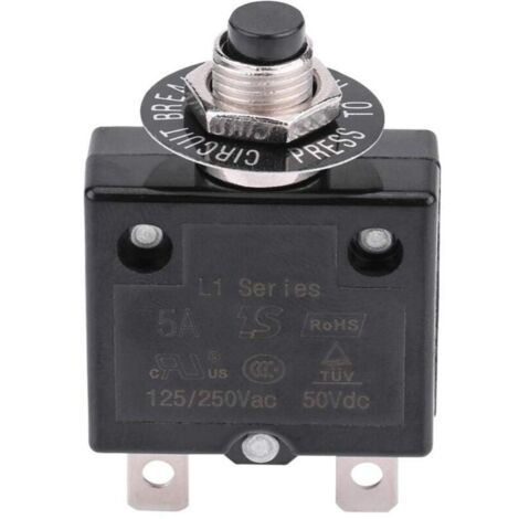 Disjoncteur 5A 8A 10A 15A 18A 20A 30A Interrupteur thermique de réinitialisation en option, 125-250V AC 50V DC Disjoncteur à bouton-poussoir de protection contre les surcharges de courant(5 am