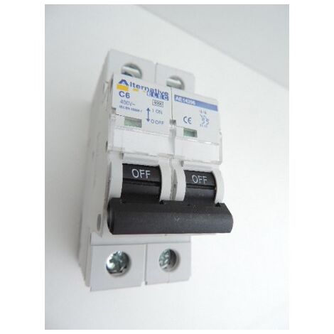 Disjoncteur 6A 2P courbe C 6kA bornes vis norme CE ALTERNATIVE ELEC AE14206
