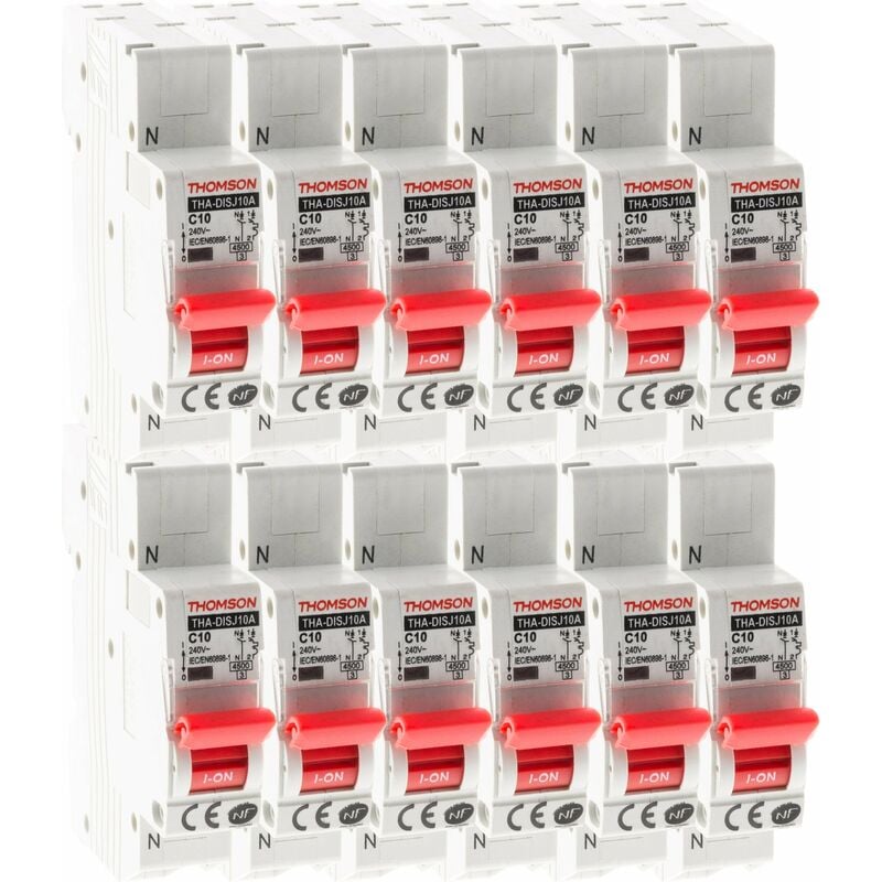 Lot de 12 disjoncteurs à connexions automatiques ph+n - 10A nf Thomson